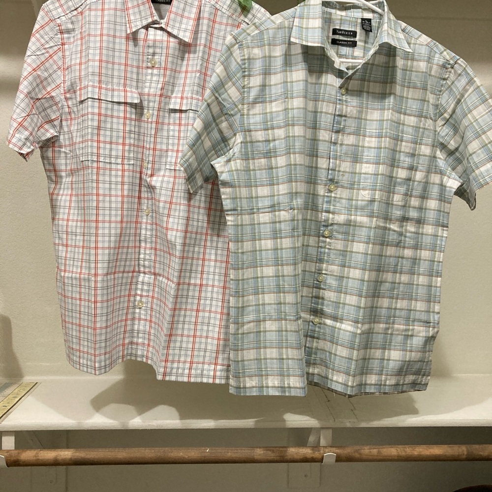 Van Heusen Men's Plaid Button Down Shirts - Red and Green - 2 shirts